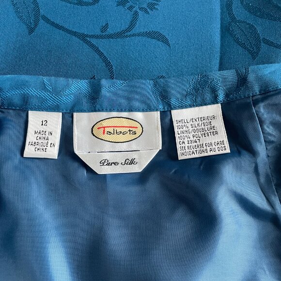 Talbots 100% Silk Teal Floral Pencil Skirt, Size 12 - Picture 7 of 7